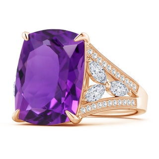 16x12mm AAAA Rectangular Cushion Amethyst Ring with Marquise Diamonds in 9K Rose Gold