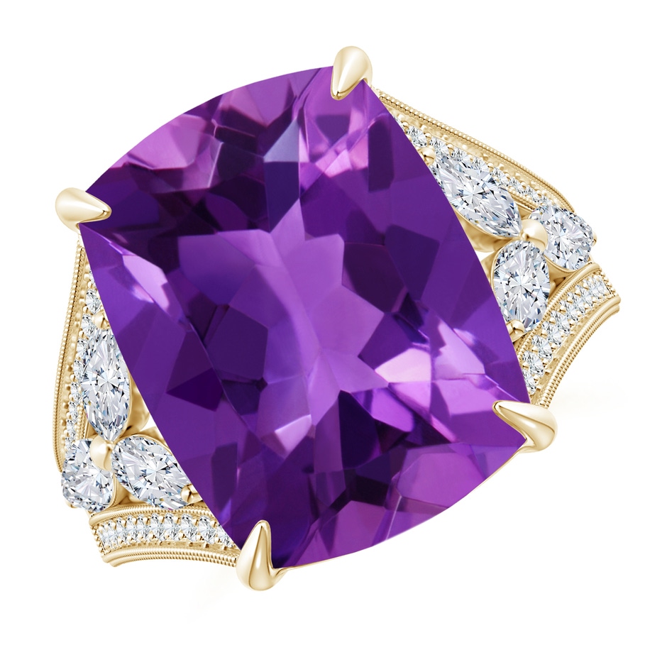 16x12mm AAAA Rectangular Cushion Amethyst Ring with Marquise Diamonds in Yellow Gold product image