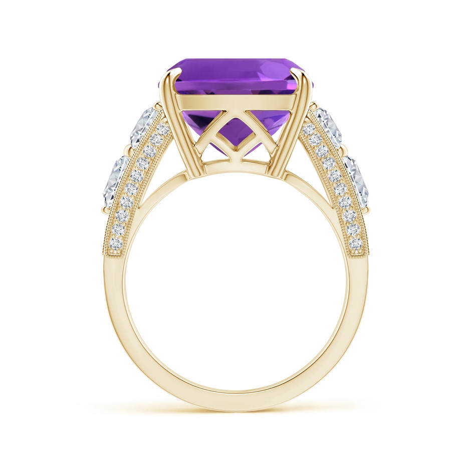 16x12mm AAAA Rectangular Cushion Amethyst Ring with Marquise Diamonds in Yellow Gold product image