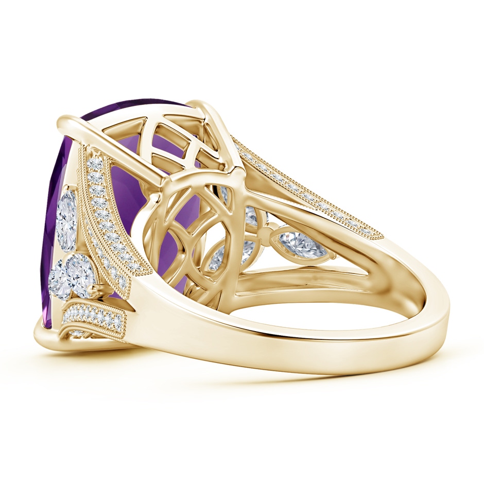 16x12mm AAAA Rectangular Cushion Amethyst Ring with Marquise Diamonds in Yellow Gold product image