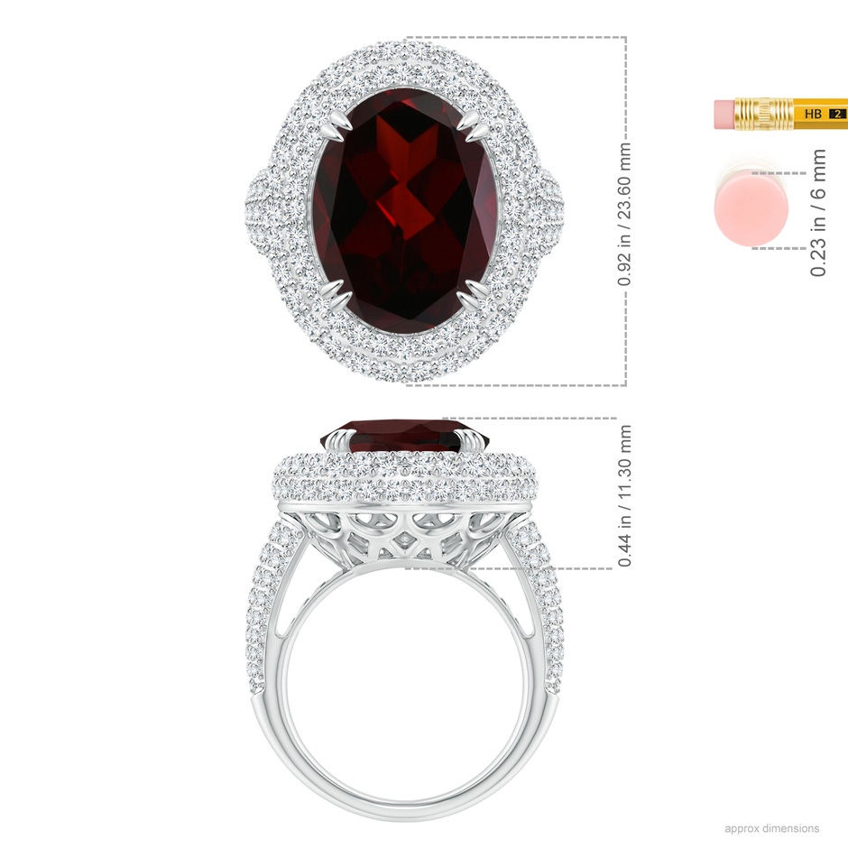 16.04x11.99x7.77mm A GIA Certified Oval Garnet Triple Halo Ring in 18K White Gold ruler