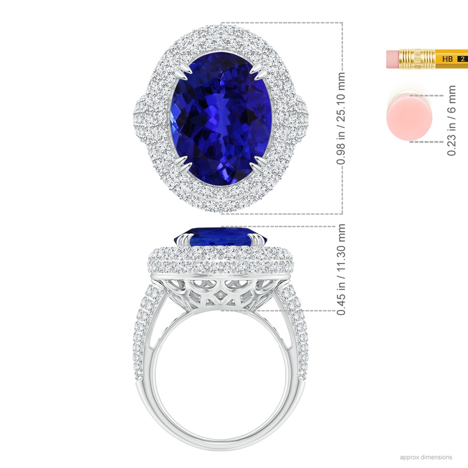 16.49x12.34x8.70mm AAAA GIA Certified Oval Tanzanite Triple Halo Ring in White Gold ruler