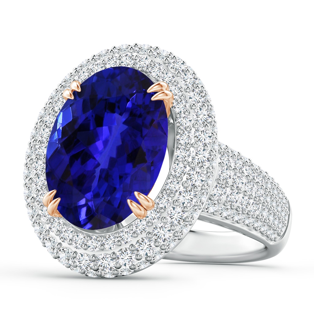 16.49x12.34x8.70mm AAAA GIA Certified Oval Tanzanite Triple Halo Ring in White Gold Rose Gold