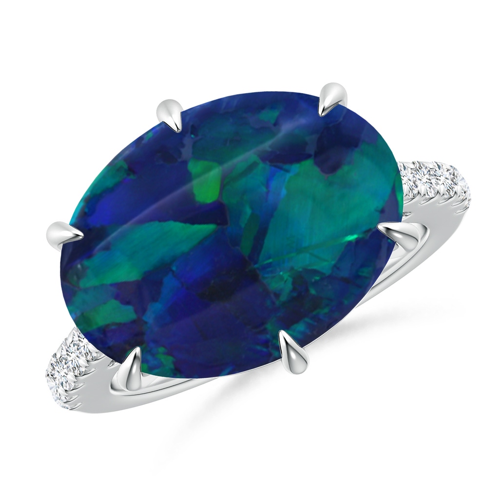 17.13x11.46x5.20mm AAA GIA Certified East-West Oval Black Opal Solitaire Ring in 18K White Gold