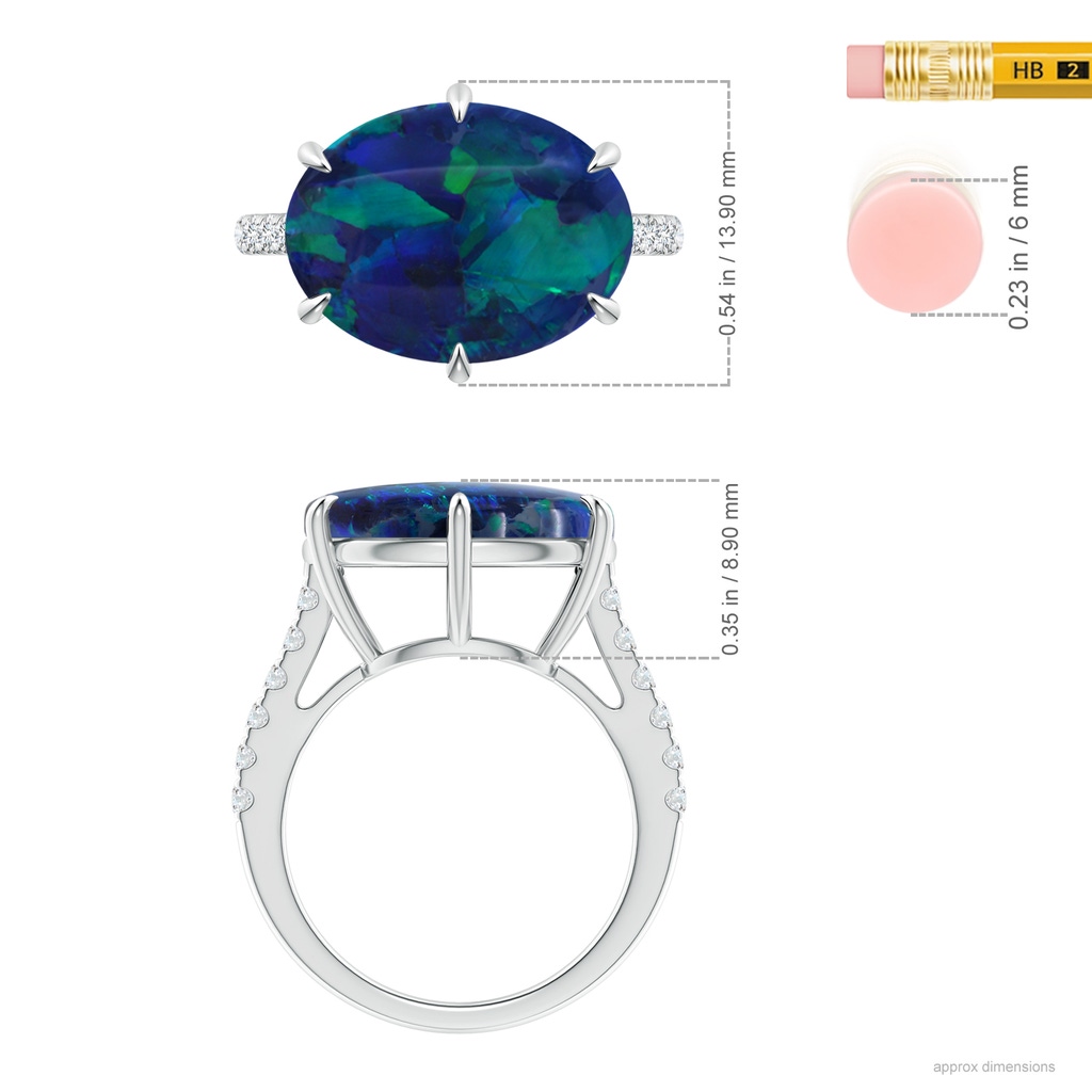 17.13x11.46x5.20mm AAA GIA Certified East-West Oval Black Opal Solitaire Ring in 18K White Gold Ruler