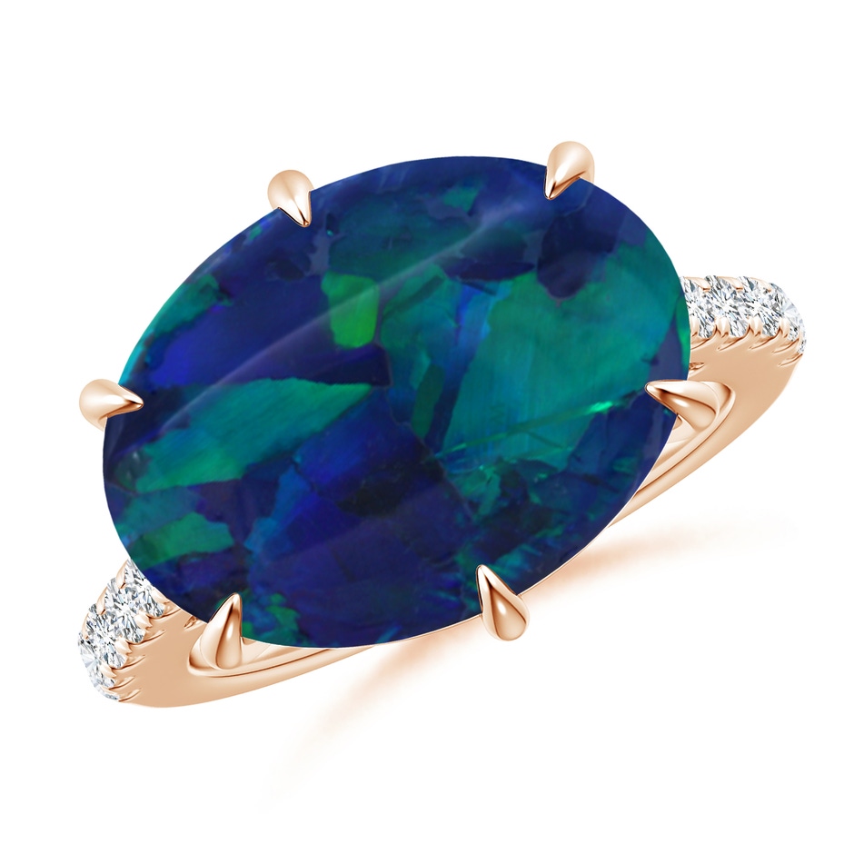 17.13x11.46x5.20mm AAA GIA Certified East-West Oval Black Opal Solitaire Ring in Rose Gold 