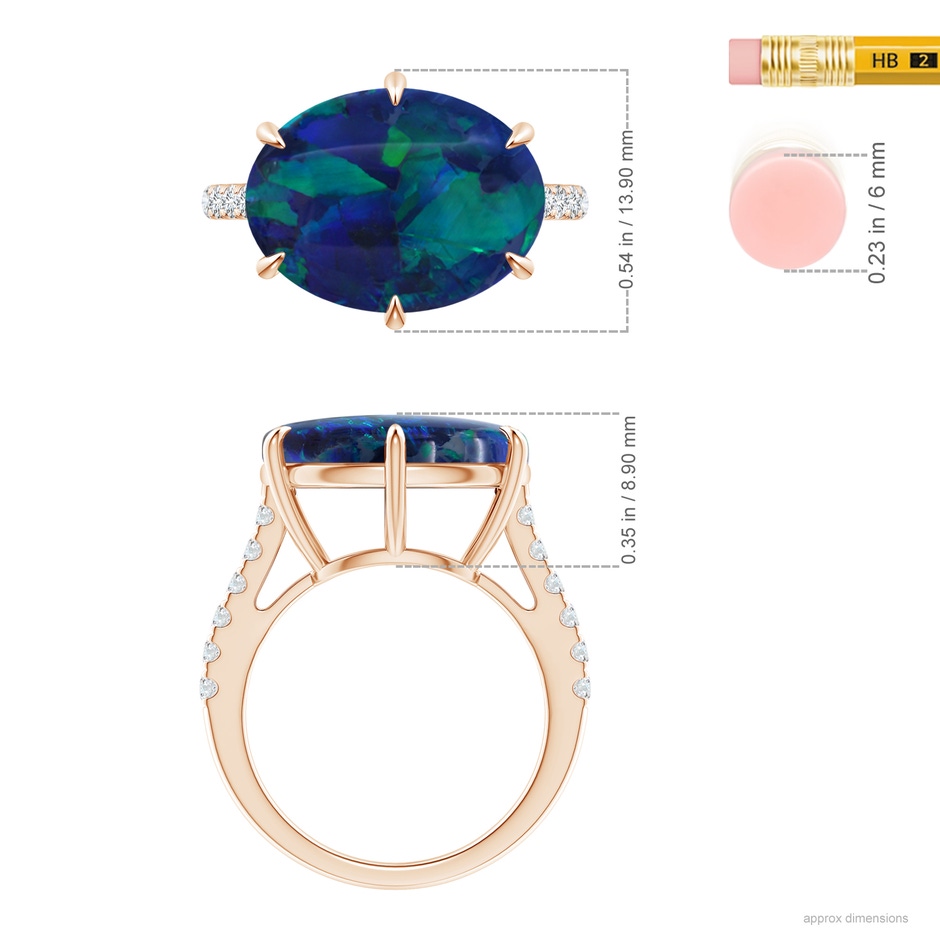 17.13x11.46x5.20mm AAA GIA Certified East-West Oval Black Opal Solitaire Ring in Rose Gold ruler