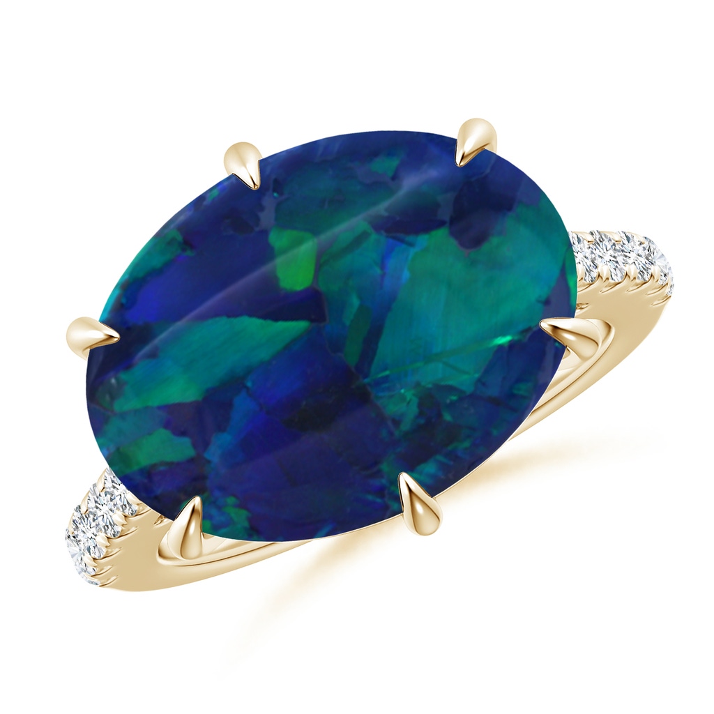 17.13x11.46x5.20mm AAA GIA Certified East-West Oval Black Opal Solitaire Ring in Yellow Gold