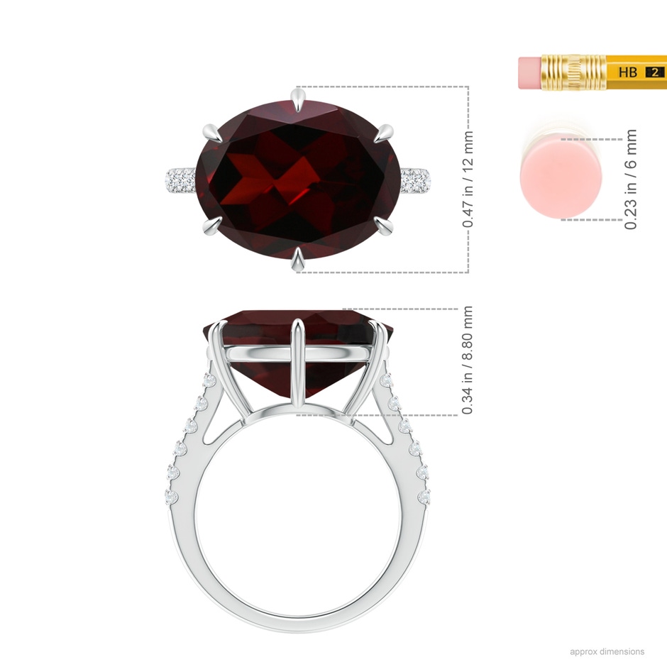 16.04x11.99x7.77mm A GIA Certified Horizontal Oval Garnet Solitaire Ring in White Gold ruler