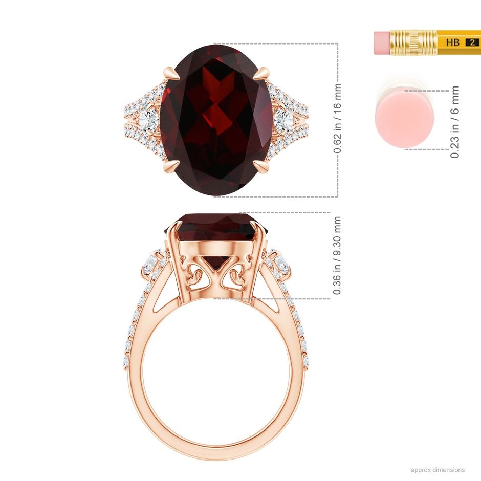 16.04x11.99x7.77mm A GIA Certified Oval Garnet Split Shank Ring in 18K Rose Gold ruler