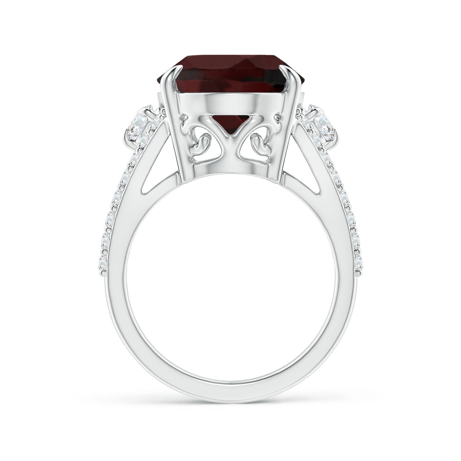 16.04x11.99x7.77mm A GIA Certified Oval Garnet Split Shank Ring in White Gold