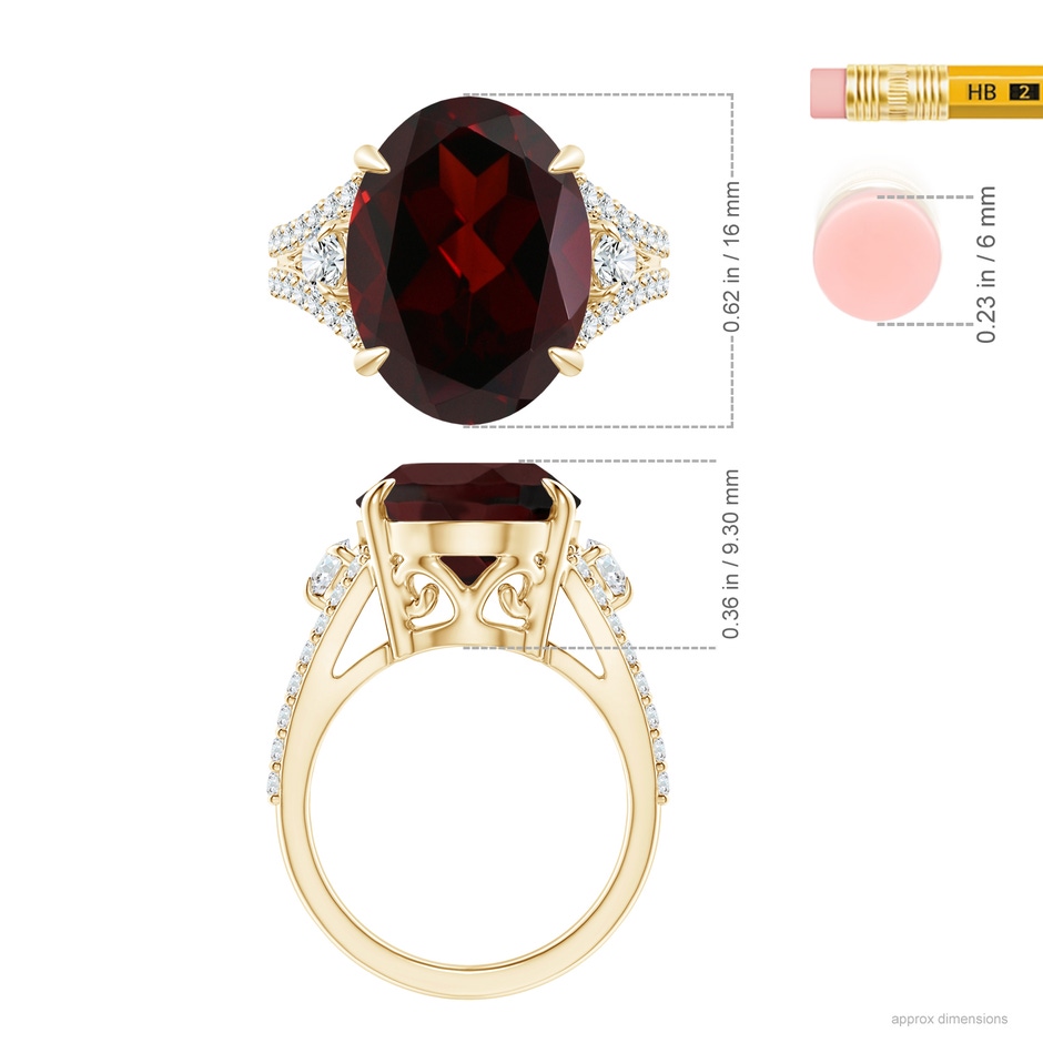 16.04x11.99x7.77mm A GIA Certified Oval Garnet Split Shank Ring in Yellow Gold ruler