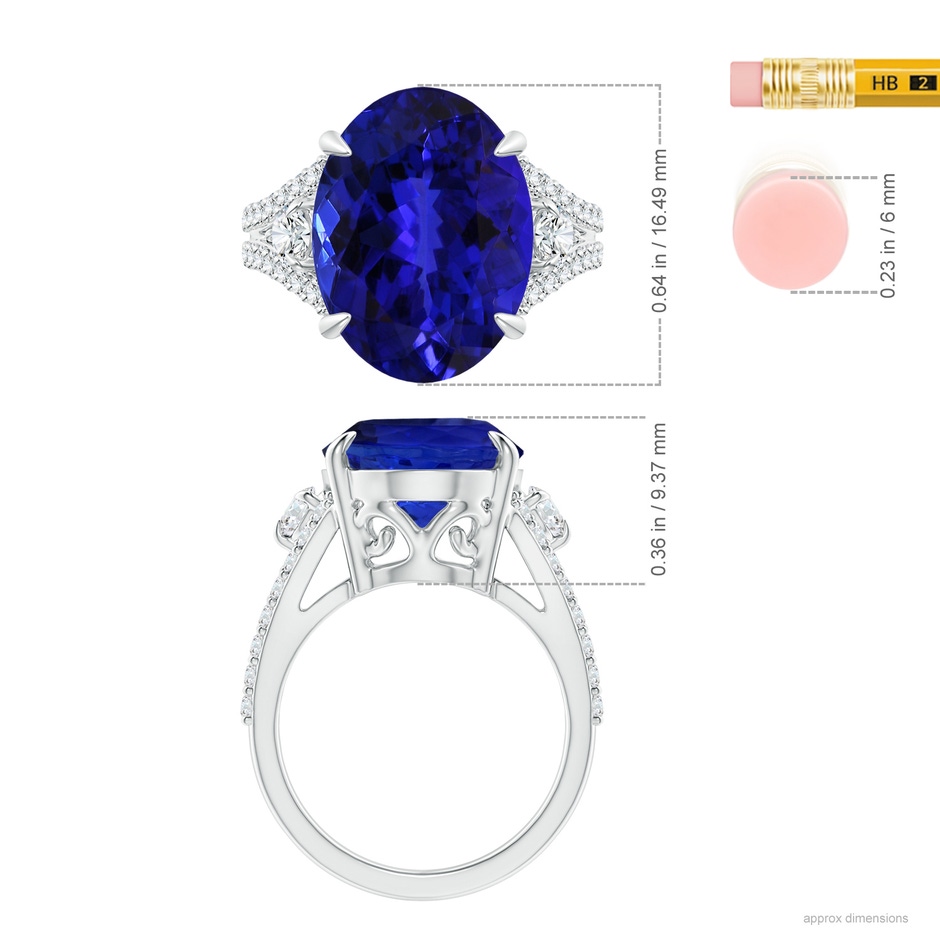 16.49x12.34x8.70mm AAAA GIA Certified Oval Tanzanite Split Shank Ring in White Gold ruler