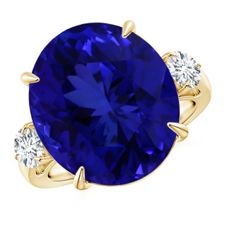 16.09x13.82x11.90mm AAAA Classic GIA Certified Tanzanite Three Stone Ring with Diamond in 18K Yellow Gold