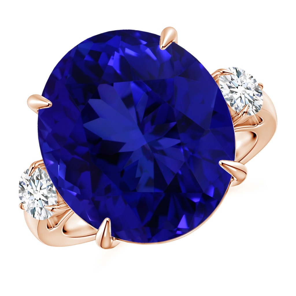 16.09x13.82x11.90mm AAAA Classic GIA Certified Tanzanite Three Stone Ring with Diamond in Rose Gold