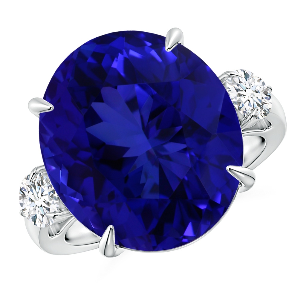 16.09x13.82x11.90mm AAAA Classic GIA Certified Tanzanite Three Stone Ring with Diamond in White Gold