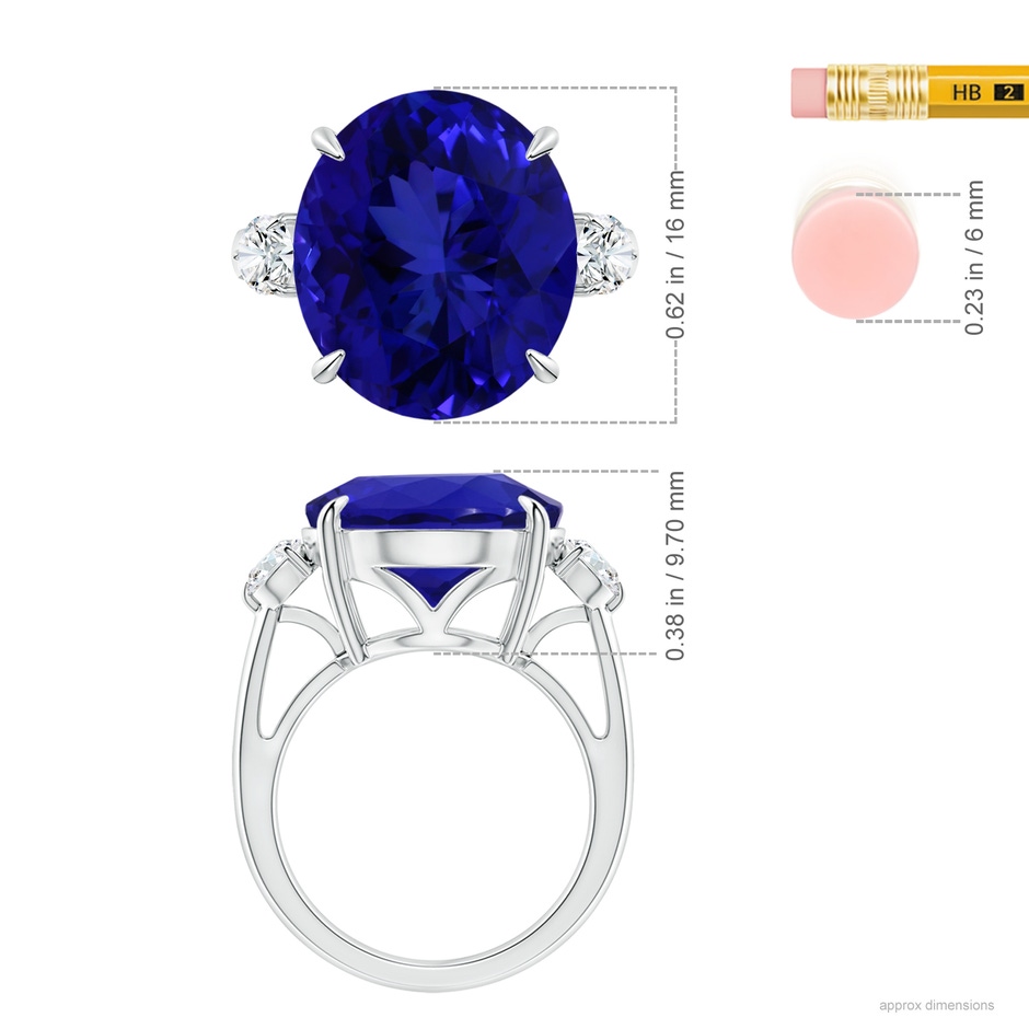 16.09x13.82x11.90mm AAAA Classic GIA Certified Tanzanite Three Stone Ring with Diamond in White Gold ruler
