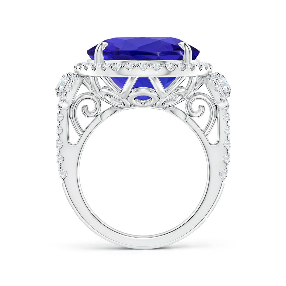 17.67x14.95x9.87mm AAAA GIA Certified Oval Tanzanite Three Stone Ring with Diamond in 18K White Gold side-1