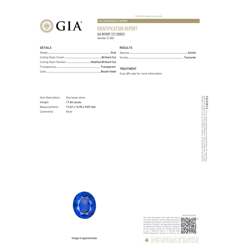 17.67x14.95x9.87mm AAAA GIA Certified Oval Tanzanite Three Stone Ring with Diamond in 18K White Gold gia-cert