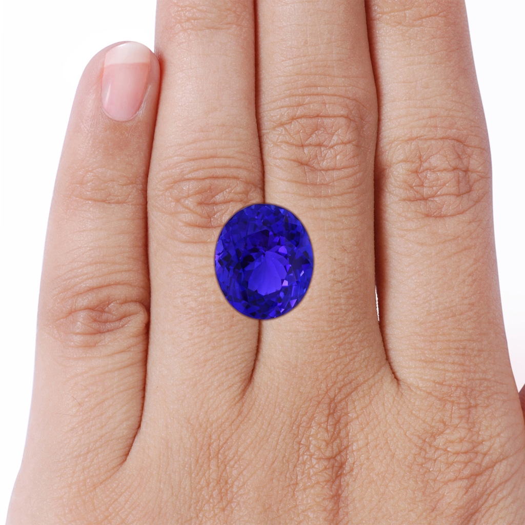 17.67x14.95x9.87mm AAAA GIA Certified Oval Tanzanite Three Stone Ring with Diamond in 18K White Gold - stone_body