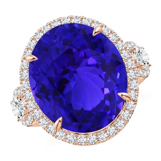 17.67x14.95x9.87mm AAAA GIA Certified Oval Tanzanite Three Stone Ring with Diamond in 9K Rose Gold