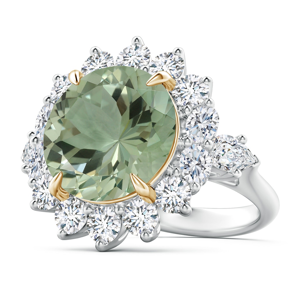 14.18x14.12x8.75mm AAA Claw-Set GIA Certified Green Amethyst (Prasiolite) Floral Halo Ring in 10K White Gold 10K Yellow Gold