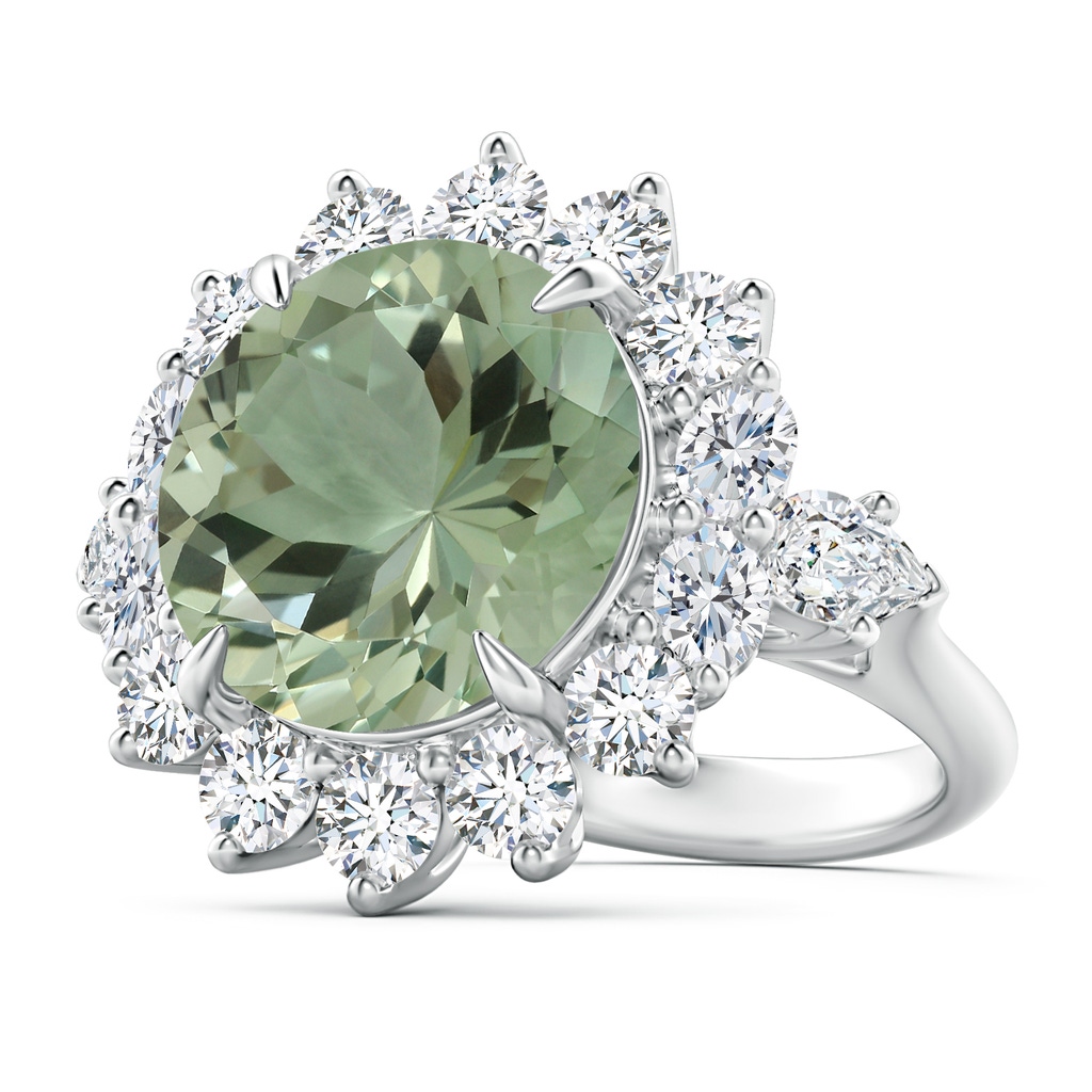 14.18x14.12x8.75mm AAA Claw-Set GIA Certified Green Amethyst (Prasiolite) Floral Halo Ring in 18K White Gold