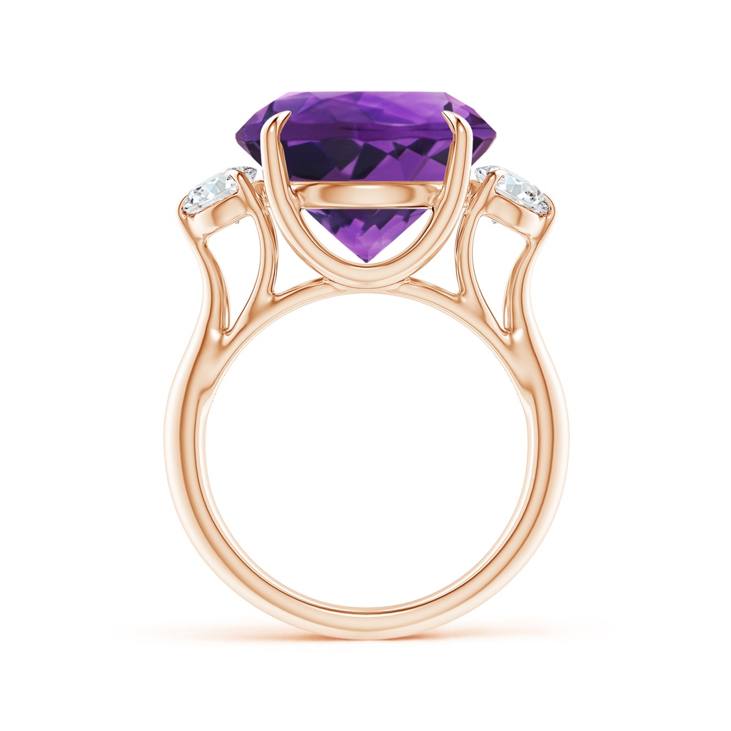 14mm AAAA Claw-Set Round Amethyst and Diamond Three Stone Ring in Rose Gold Product Image