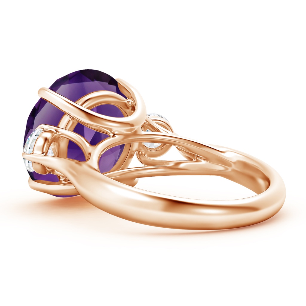 14mm AAAA Claw-Set Round Amethyst and Diamond Three Stone Ring in Rose Gold Product Image