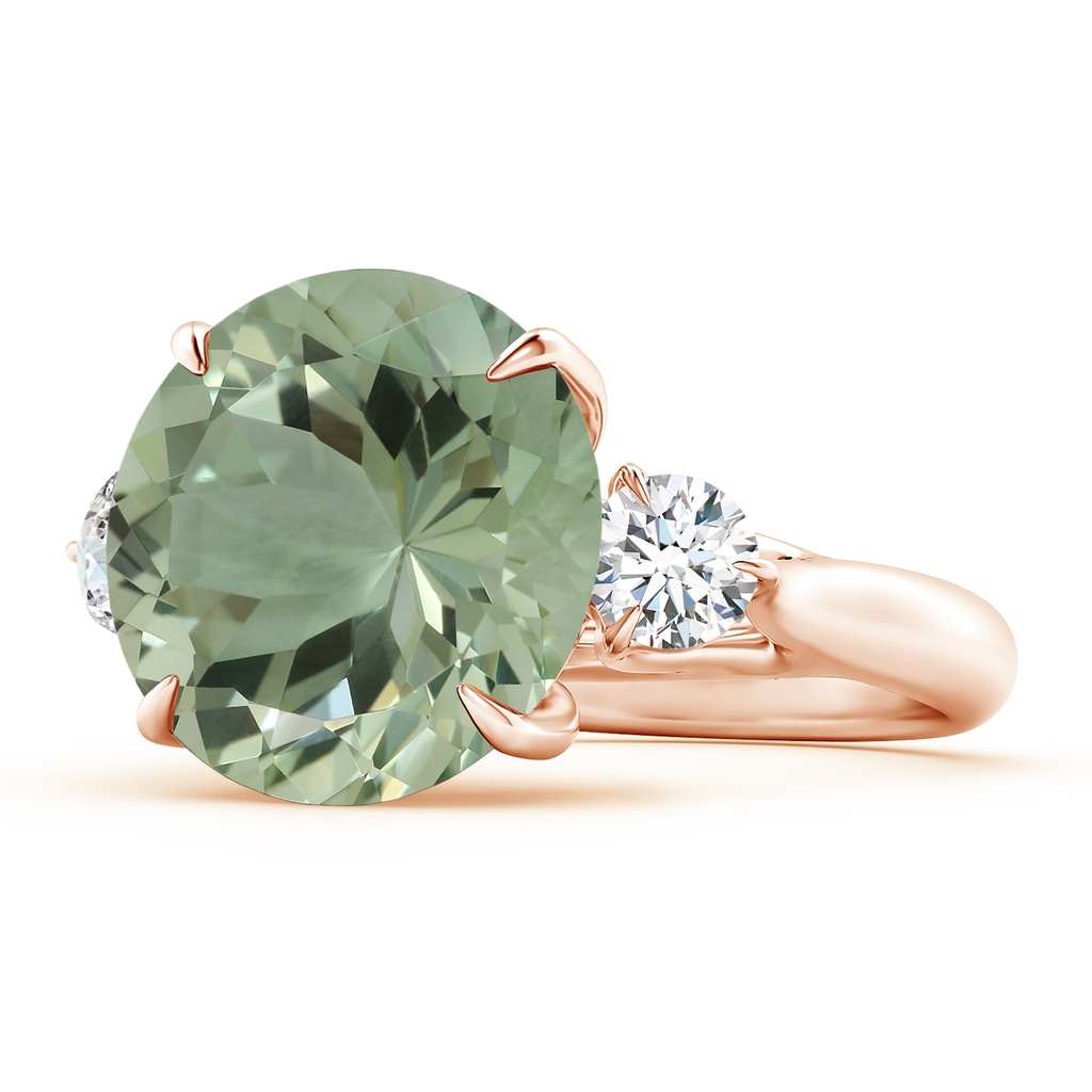 14.18x14.12x8.75mm AAA Classic GIA Certified Round Green Amethyst (Prasiolite) Three Stone Ring in 10K Rose Gold