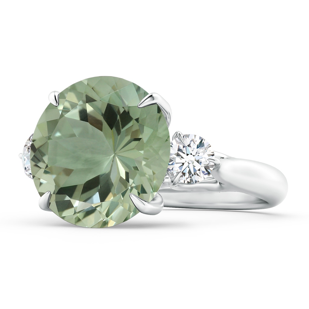 14.18x14.12x8.75mm AAA Classic GIA Certified Round Green Amethyst (Prasiolite) Three Stone Ring in 10K White Gold