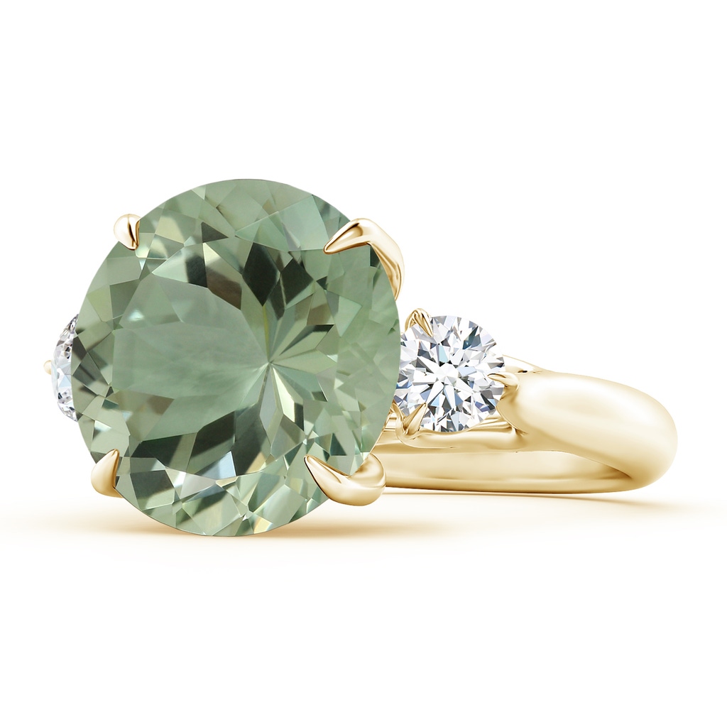 14.18x14.12x8.75mm AAA Classic GIA Certified Round Green Amethyst (Prasiolite) Three Stone Ring in 10K Yellow Gold