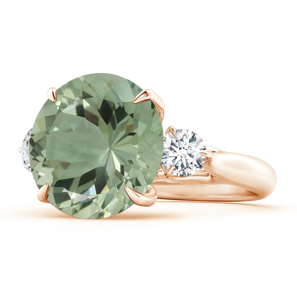 14.18x14.12x8.75mm AAA Classic GIA Certified Round Green Amethyst (Prasiolite) Three Stone Ring in 9K Rose Gold