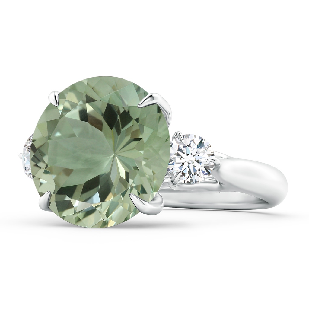 14.18x14.12x8.75mm AAA Classic GIA Certified Round Green Amethyst (Prasiolite) Three Stone Ring in White Gold