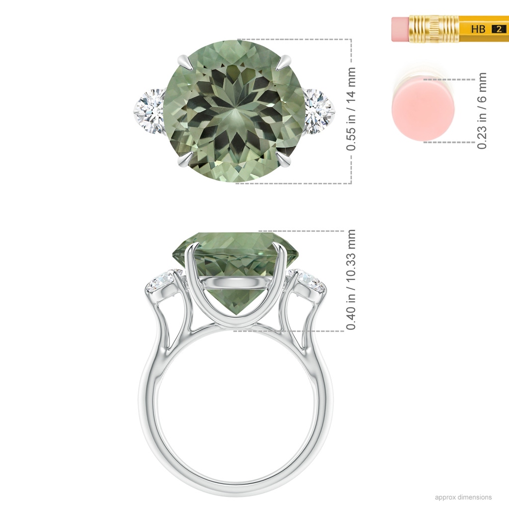 14.18x14.12x8.75mm AAA Classic GIA Certified Round Green Amethyst (Prasiolite) Three Stone Ring in White Gold ruler