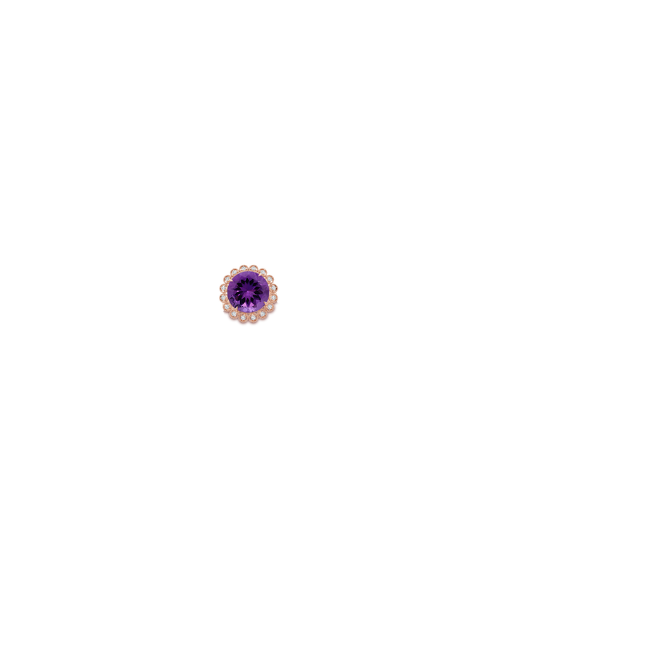 14.18x14.11x9.36mm AAA GIA Certified Amethyst & Diamond Floral Halo Ring in 18K Rose Gold hand
