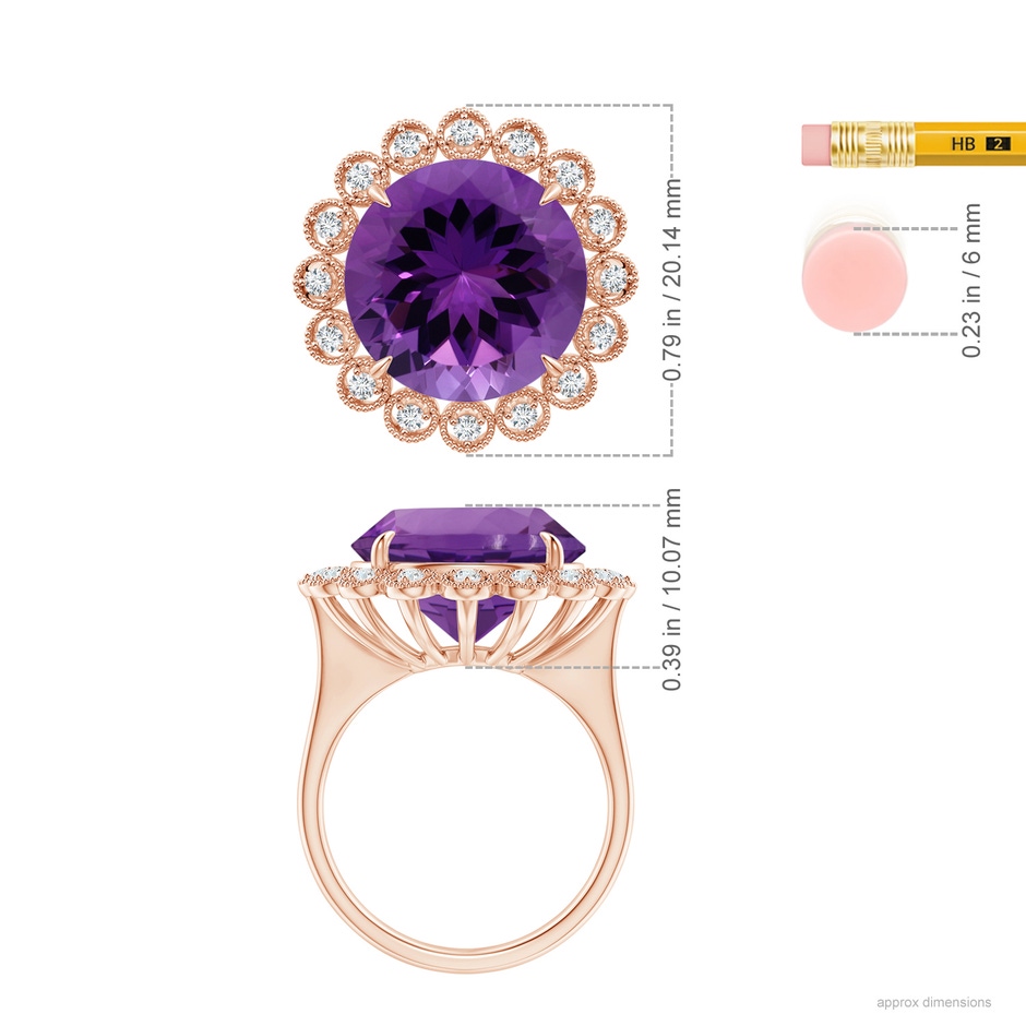 14.18x14.11x9.36mm AAA GIA Certified Amethyst & Diamond Floral Halo Ring in 18K Rose Gold ruler