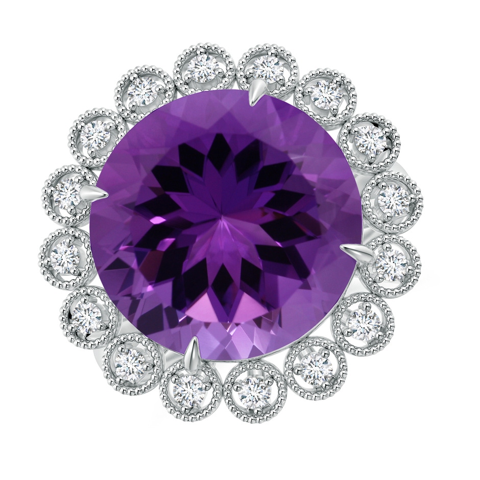 14.18x14.11x9.36mm AAA GIA Certified Amethyst & Diamond Floral Halo Ring in 18K White Gold 