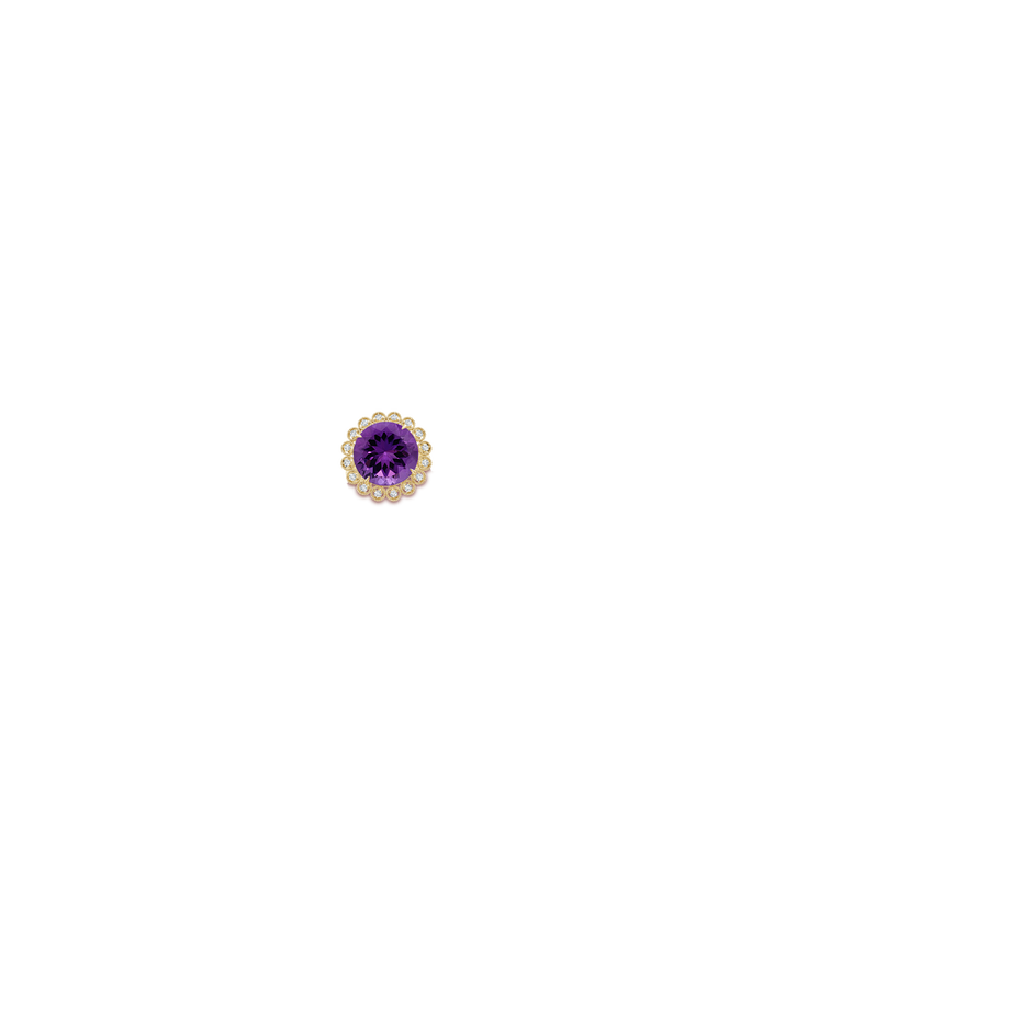 14.18x14.11x9.36mm AAA GIA Certified Amethyst & Diamond Floral Halo Ring in 18K Yellow Gold hand