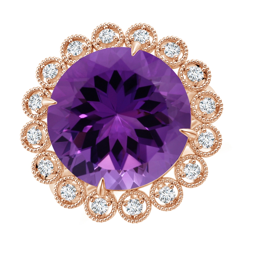 14.18x14.11x9.36mm AAA GIA Certified Amethyst & Diamond Floral Halo Ring in Rose Gold