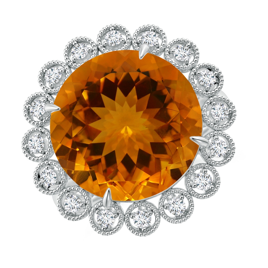 14.07x14.00x9.40mm AAAA GIA Certified Citrine & Diamond Floral Halo Ring in White Gold