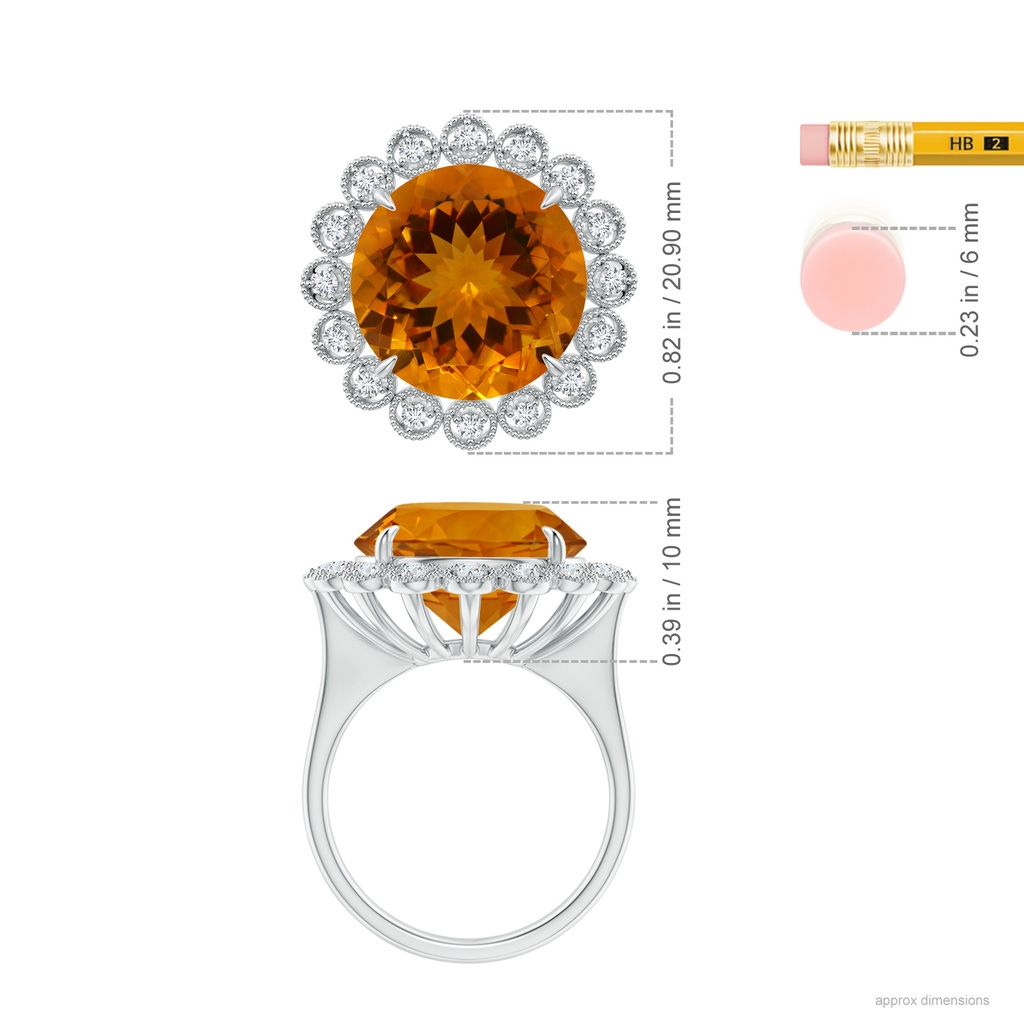 14.07x14.00x9.40mm AAAA GIA Certified Citrine & Diamond Floral Halo Ring in White Gold ruler
