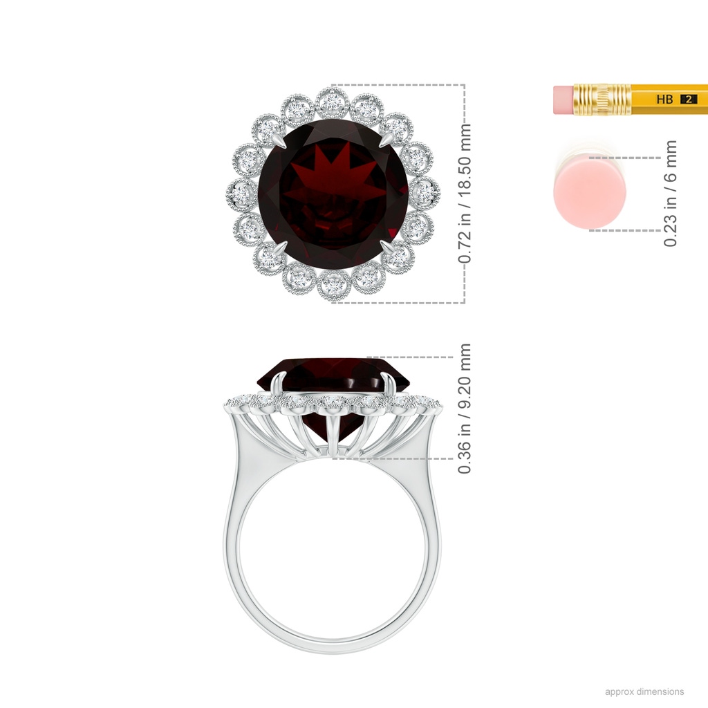 13.21x13.13x6.7mm AAAA GIA Certified Garnet & Diamond Floral Halo Cocktail Ring in 18K White Gold ruler