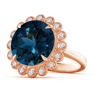 13.14x13.05x8.46mm AAAA Vintage Style GIA Certified Round London Blue Topaz Halo Ring in 18K Rose Gold