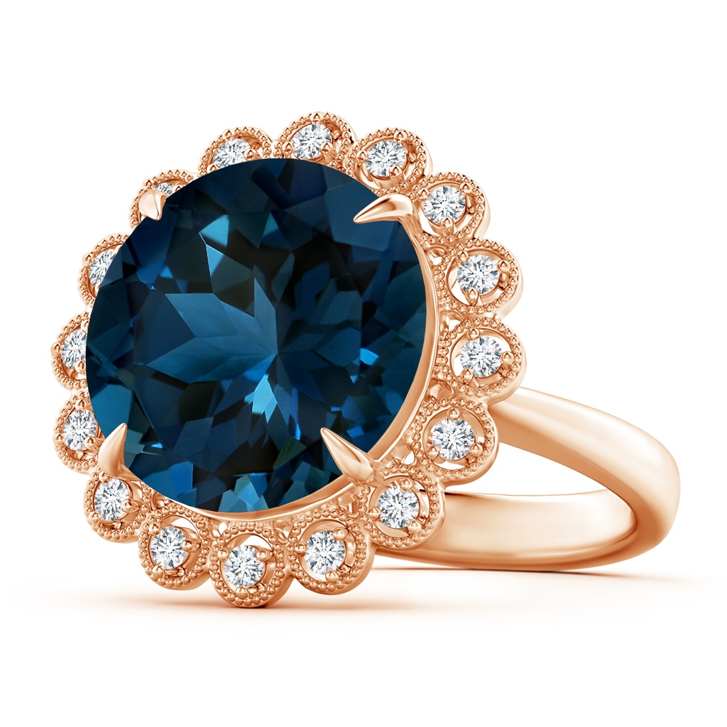 13.14x13.05x8.46mm AAAA Vintage Style GIA Certified Round London Blue Topaz Halo Ring in Rose Gold