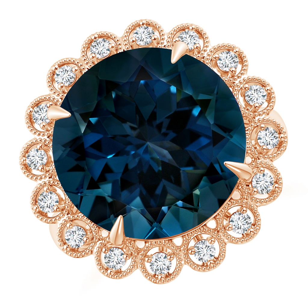 13.14x13.05x8.46mm AAAA Vintage Style GIA Certified Round London Blue Topaz Halo Ring in Rose Gold Side 199