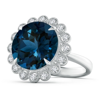13.14x13.05x8.46mm AAAA Vintage Style GIA Certified Round London Blue Topaz Halo Ring in White Gold