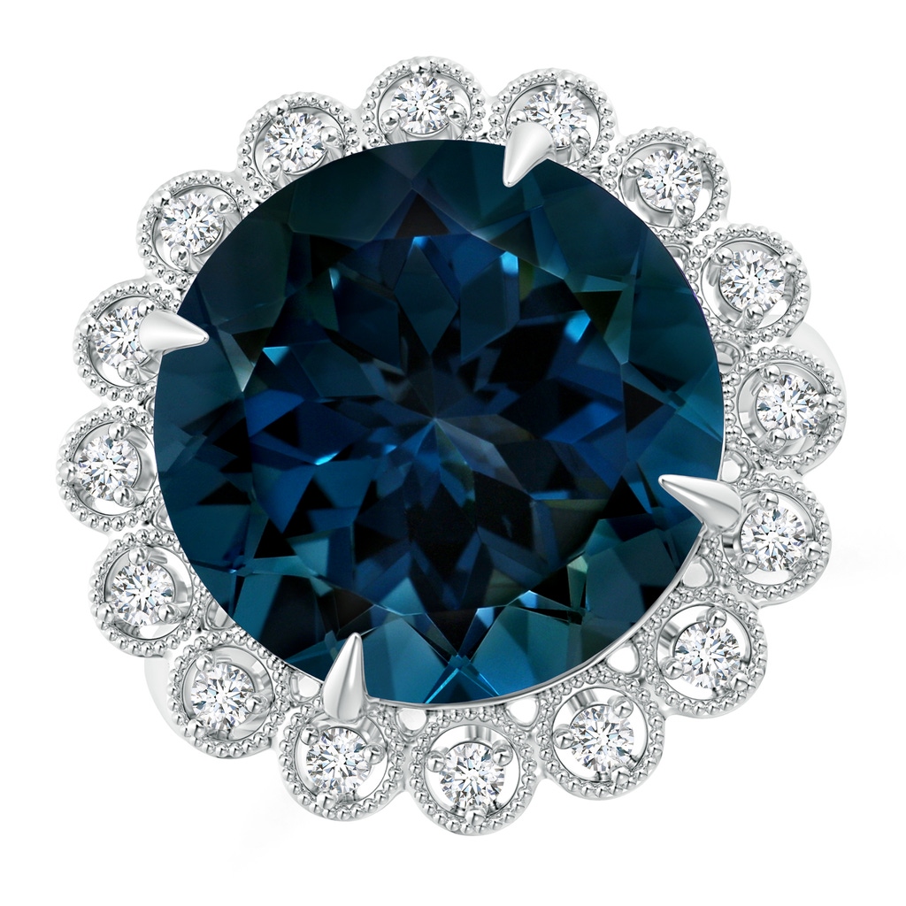 13.14x13.05x8.46mm AAAA Vintage Style GIA Certified Round London Blue Topaz Halo Ring in White Gold - Side 199