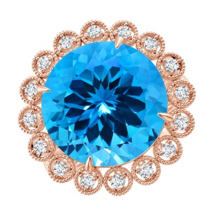 13.08x13.01x8.64mm AAAA GIA Certified Vintage Style Round Swiss Blue Topaz Halo Ring in 18K Rose Gold