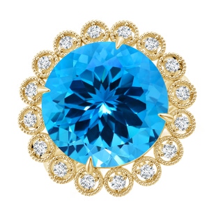 13.08x13.01x8.64mm AAAA GIA Certified Vintage Style Round Swiss Blue Topaz Halo Ring in 18K Yellow Gold